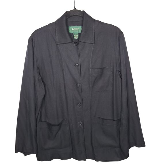 Vintage Lauren Ralph Lauren Silk Shacket Womens Small Black Shirt Jacket Utility